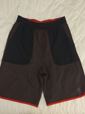 And1 Boys Athletic Shorts in Black, Brown and Red Trim